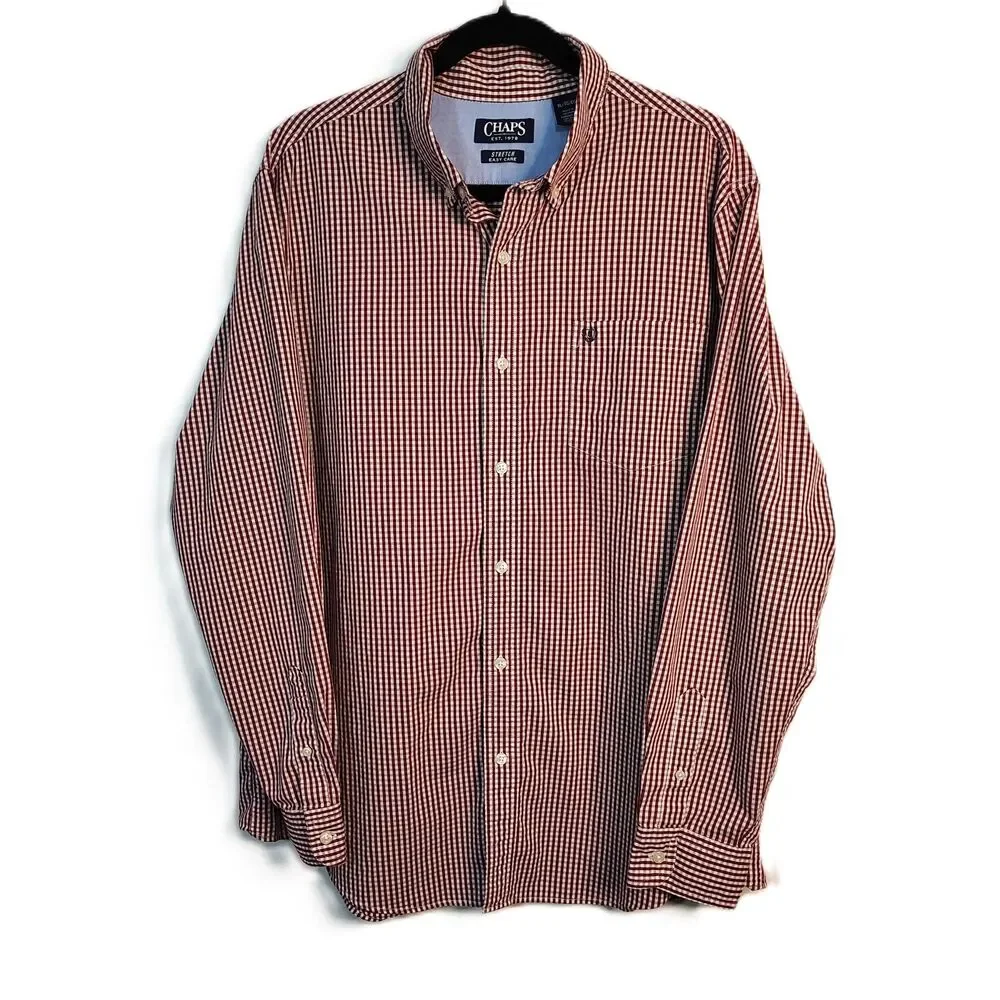 CHAPS Plaid Long Sleeve Button-Down Men's XL Dress & Casual Shirt Red White